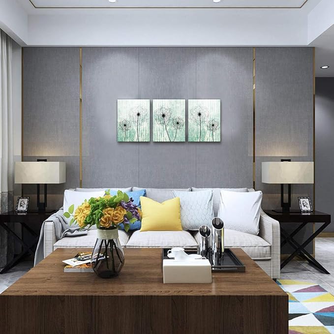 light green background Dandelion Canvas Wall Art Paintings for Living Room Canvas Print Wall Artworks Bedroom Decoration, 3 piece Framed office kitchen bathroom Wall decor posters Home Decorations