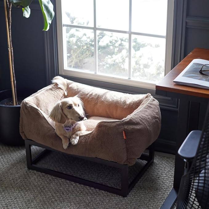 FUZI Luxury Aesthetic Dog Bed for Large Dogs with Washable Cover, Pet Couch, Pet Bed with Sides, Non-Slip Bottom, Soft and Durable Calming Dog Bed, Faux Rabbit Fur, Large 31.75x23.6x9.5 Light Brown