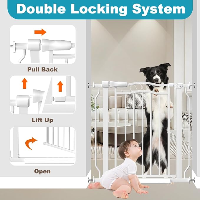 Extra Wide Baby Gate for Doorways 29.9"-53.1", Pressure Mounted Dog Gates With Door, Child Safety Barrier Walk Thru Indoor, Large Babygate Long for Kids Toddler Pet Outside, 30 In Tall White