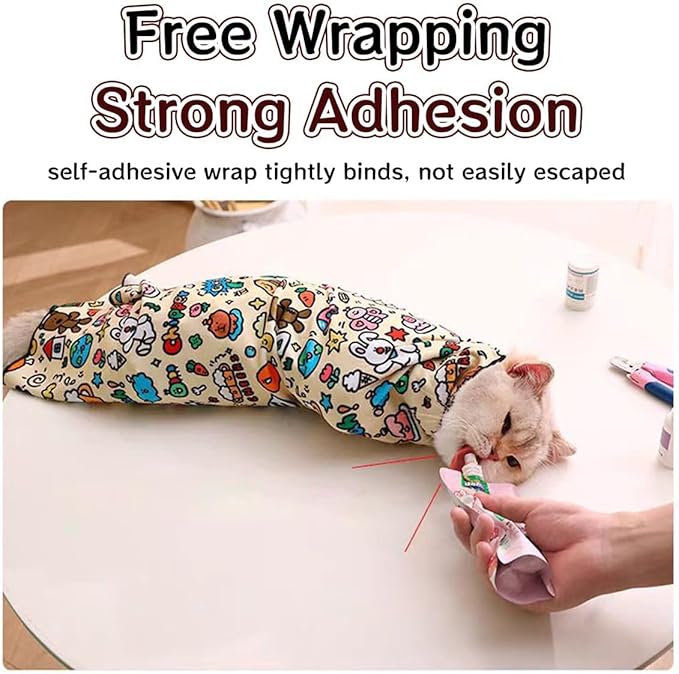 Cat Grooming Wrap – Self-Adherent Anti-Scratch Swaddle Restraint Bag for Nail Cutting, Medication, Multifunctional Care - Calm Cozy Burrito Papoose Pet Magic Blanket (31.5*31.5inches within 22lbs)
