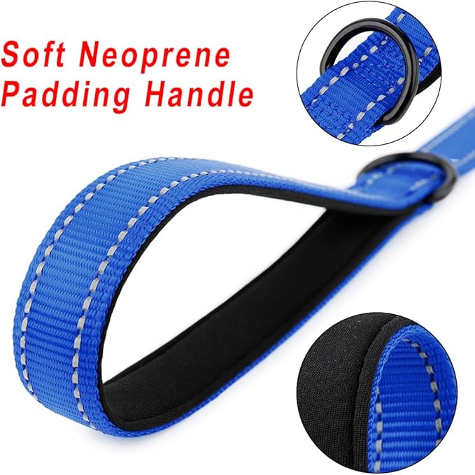 PLUTUS PET Short Training Dog Leash with Padded Handle for Medium Large Dogs,18 Inch Heavy Duty Strong Traffic Leash with Carabiner Clip for Climbing Walking or Guiding Blind(18”，Royal Blue)