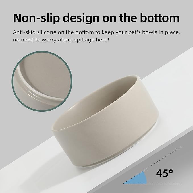 Non-Slip 8.2inch Ceramic Dog Food and Water Bowl for Large Breed Dogs, Pet Bowl for Replacement (Single Bowl, Grey)