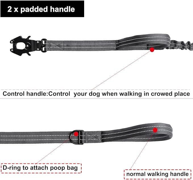 ICEFANG Tactical Dog Leash,K9 Training Walking Bungee Lead with 2 Control Handle,Heavy Duty Quick Release Metal Clasp,for Medium Large Breed (Reflective Grey, 6 FT)