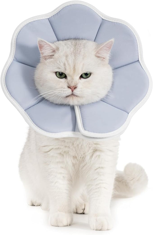 Avont Soft Cat Recovery Cone Collar, Adjustable Lightweight Kitten E-Collar for Small Dogs, Comfortable Neck Donut Stop Licking Scratching After Surgery -Grey(M)
