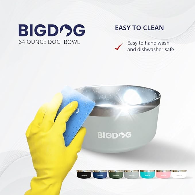 BIGDOG Large Dog Bowls, Stainless Steel, No Spill, 100 Ounce, Black