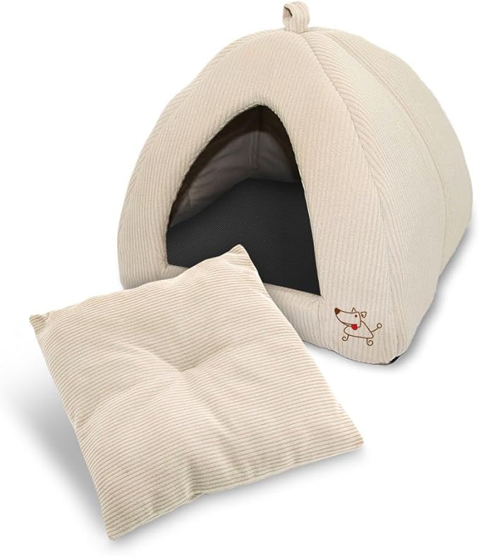 Best Pet Supplies Pet Tent-Soft Bed for Dog and Cat Beige Corduroy, 16" x 16" x H:14"