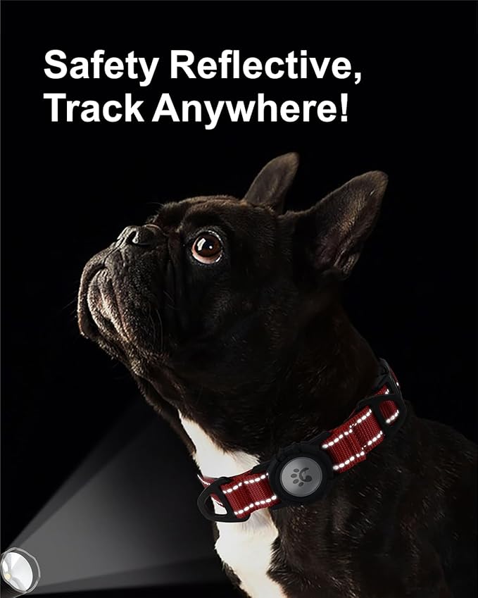 TagME Airtag Dog Collar,Waterproof Reflective Pet Collar with Airtag Holder,Soft Padded and Double D-Rings for Small Dogs,Red