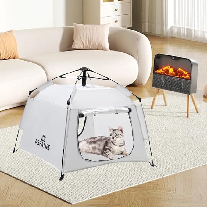 Outdoor Waterproof Pet Automatic Camping Tent, Pop up Cave Bed for Indoor Cats and Small Dogs, Portable Cat House Dog House, White.