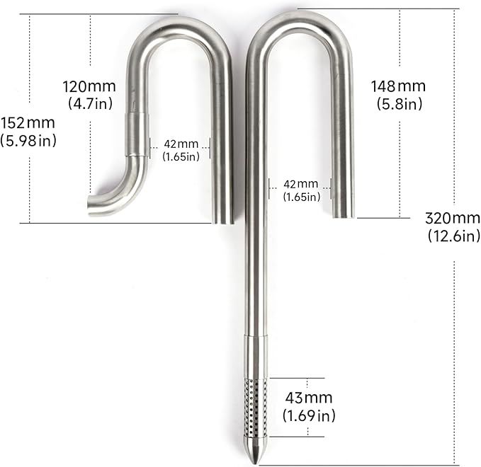 LANDEN 304 Stainless Steel Lily Pipes with Clamps for Rimless Glass Aquarium, Inflow and Outflow Set (Pipe Diameter 16mm)