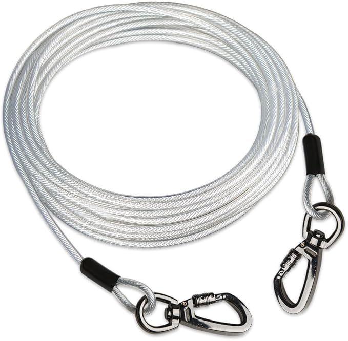 Dog tie Out Cable, 10/20/25/30/50/70/100 feet, Suitable for Dogs up to 350 pounds, Dog Cable with Swivel Buckle, Lightweight, Non-Winding, for Outdoor Camping, Yard Dog Cable (White, 70FT)