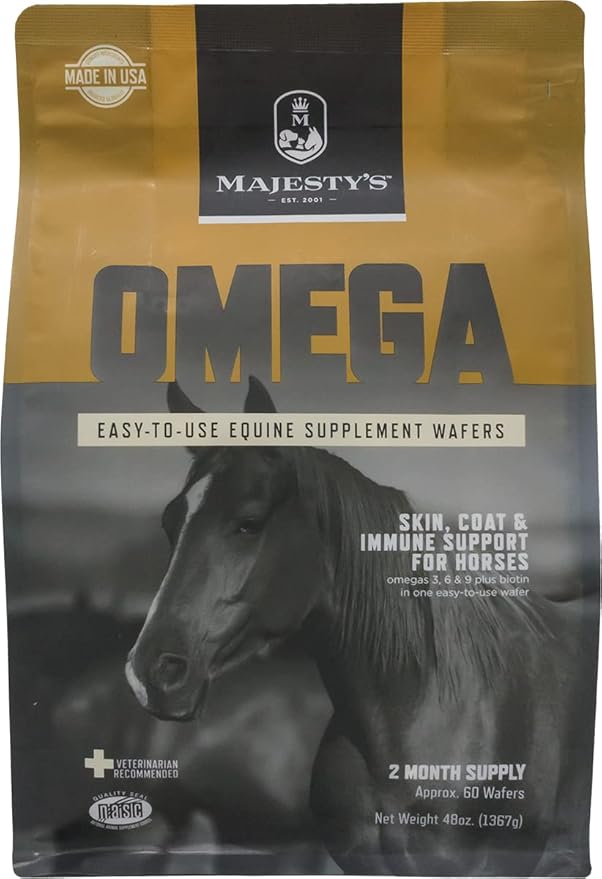 Majesty's Omega Wafers - Superior Horse/Equine Skin, Coat, and Immune Support Supplement - Omega 3, 6, 9, and Biotin (Regular, 2 Pack(120 Count Total))