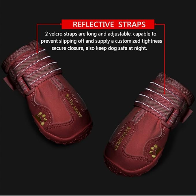 QUMY Dog Shoes for Large Dogs, Medium Dog Boots & Paw Protectors for Winter Snowy Day, Summer Hot Pavement, Waterproof in Rainy Weather, Outdoor Walking, Indoor Hardfloors Anti Slip Sole Pink 7