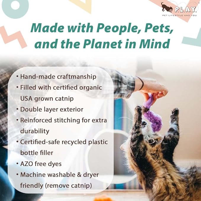 P.L.A.Y. Cute Cat Toys - Feline Frenzy Animal Critter Themed Catnip Filled Toy, Great for Adult Cats and Kittens - Machine Washable, Recycled Materials, Crinkles, Bungees (Wiggly Wormies, Set of 2)