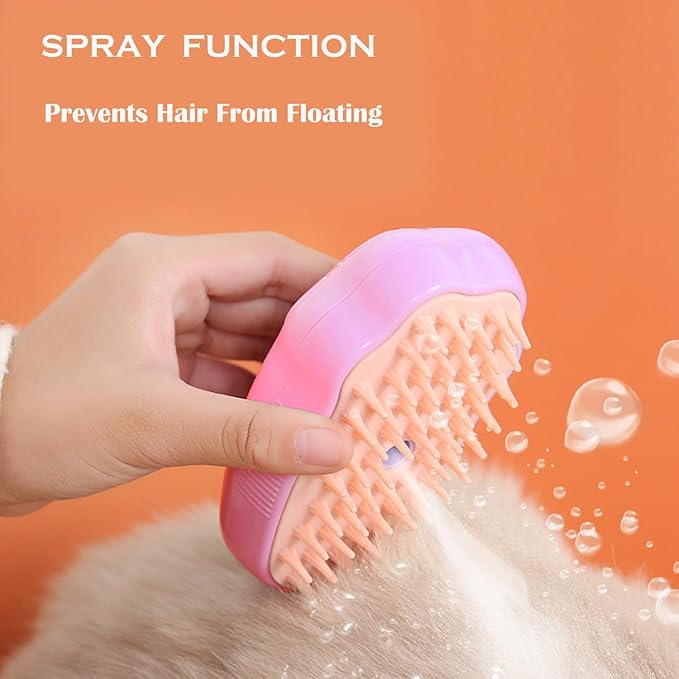 Steam Brush for Cats, Spray Comb Mist Brush, Rechargeable Steam Pet Brush for Dogs and Cats, Self-Cleaning 3-in-1 Cat Hair Brush with Steam for Long and Short Hair for Cats and Dogs (pink)