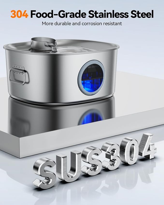 Dog Water Fountain Stainless Steel, 11L/2.8Gal Large Pet Water Fountain for Large Dogs Inside, Dog Fountain Water Bowl Automatic Dispenser with Visible Window & LED, Ultra Quiet for Dogs and Multi-Pet