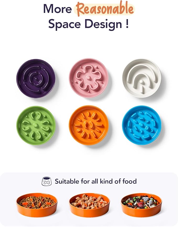 LE TAUCI Ceramic Slow Feeder Dog Bowls Small Breed, 0.6 Cups Dog Food Dish for Fast Eaters, Puzzle Bowl for Small Dogs and Cats,Sun Orange