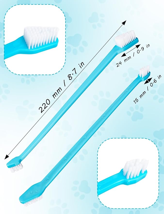 Brand Name 100pcs Double Headed Soft Bristle Toothbrush Brush Kit - Long Handle for Dogs, Cats & Pets - Blue