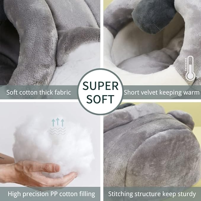 JanYoo Warm Bunny Bed for Rabbits Outdoor Cage Hideout Hut Tent Cave Tunnel Cute House Cotton Washable Winter Gray XLarge