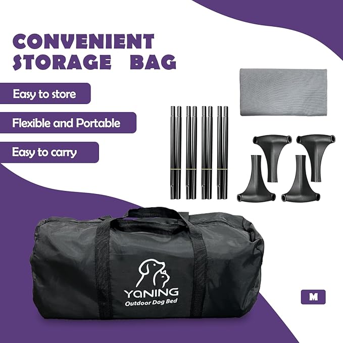 Outdoor Elevated Dog Bed With Portable Bag, Easy to Assemble for Medium Small Dogs, Raised Cot With Pet-Friendly Feet, Breathable Mesh for Camping or Travel, Dark Grey