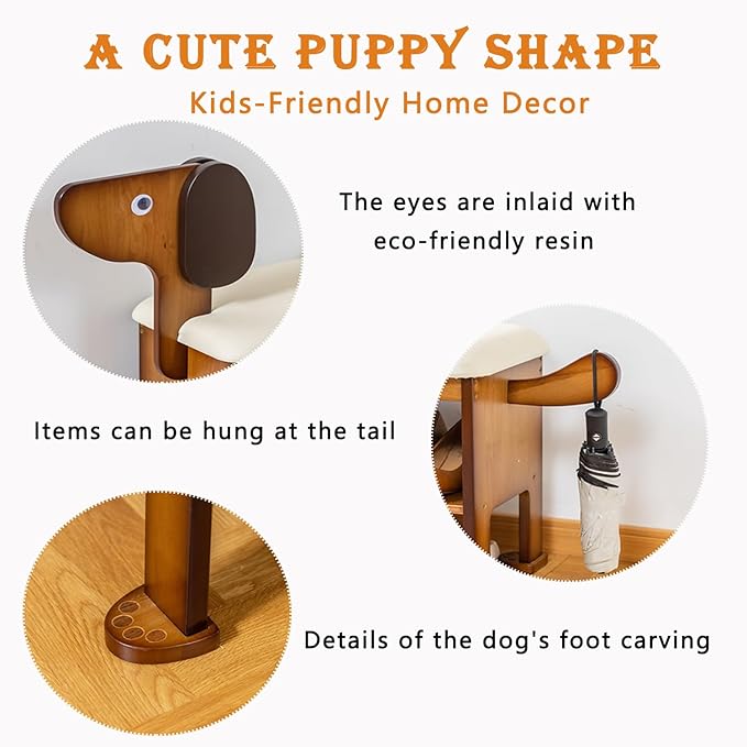 latifolia Puppy Shoe Bench, 2-Tier Solid Wood Entryway Organizer, Cute Pet-Shaped Shoe Bench for Hallway & Living Room,(31.50 inch)