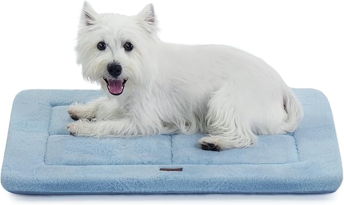 Made4Pets Dog Crate Pad Bed for Small Dogs, Washable & Reversible, Anti-Slip Kennel Mat for Cozy Sleeping, Soft Fluffy Dog Bed for Indoor & Outdoor Use, 24"x18", Blue
