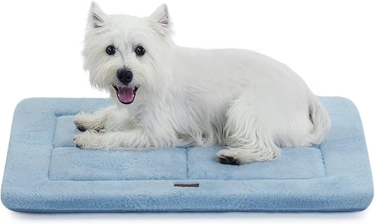 Made4Pets Dog Crate Pad Bed for Small Dogs, Washable & Reversible, Anti-Slip Kennel Mat for Cozy Sleeping, Soft Fluffy Dog Bed for Indoor & Outdoor Use, 24"x18", Blue