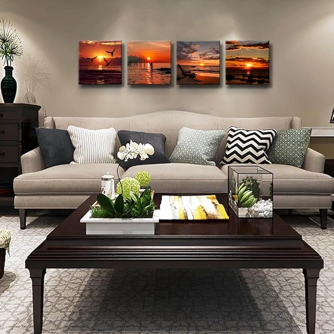 Yxbhhym-Black and Red Ocean Wall Art Beach Pictures Sea Sunset Wall Art Sunrise canvas prints photos Seascape poster painting Framed wall decor Bedroom Living Room Decor Bathroom Accessories