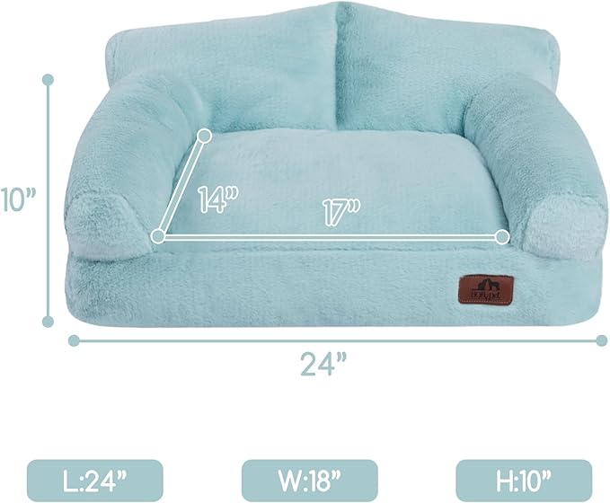 Hollypet Fluffy Plush Pet Cat Couch Sofa Soft Calming Pet Dog Sofa Beds for Medium Small Cats and Dogs, Mint Green