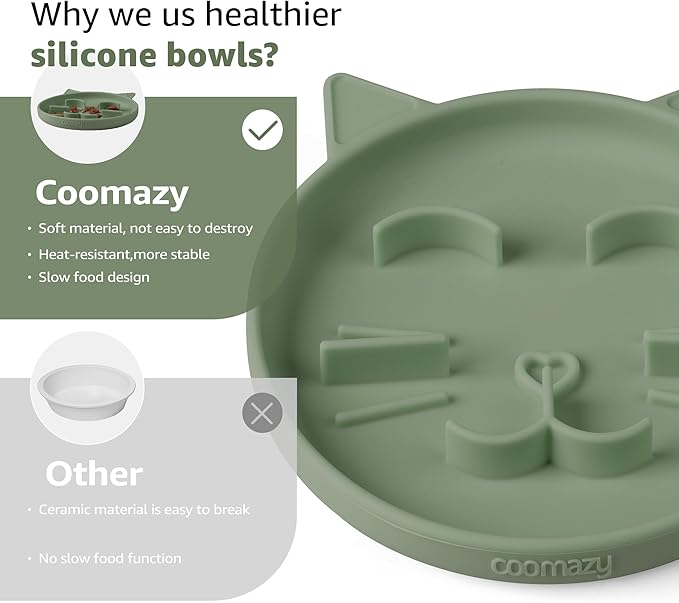 Coomazy Silicone Slow Feeder Dog Cat Bowls, Interactive Puzzle Toy for Pets Dry/Wet Food Training, Keeps Dogs Cats Busy, Prevents Puppy Kitty Overeating (Green, 0.8 Cup)