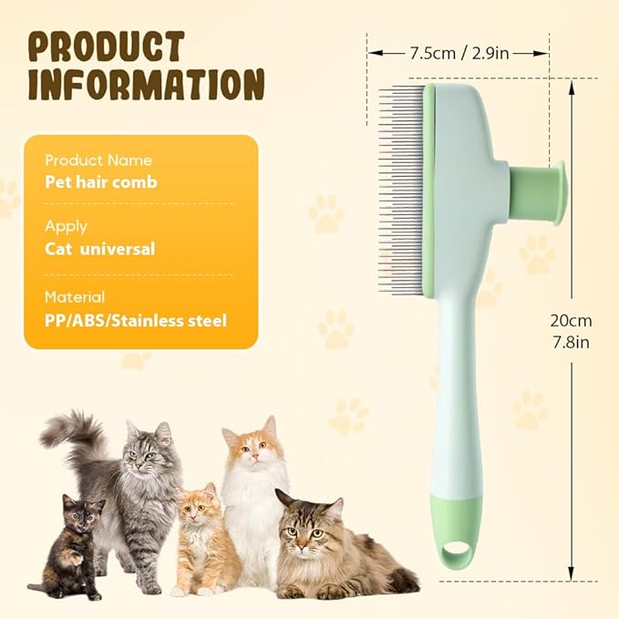 Pet Hair Removal Comb, 2025 New Flea Comb, Multifunctional Grooming Brush for Home Use, Portable Shedding Brush for Pet Owners (Yellow)