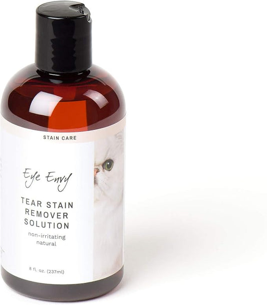 Eye Envy Tear Stain Remover Solution for Cats. 100% Natural, Safe. Treats The Cause of Stains. Recommended by Breeders, Vets, Groomers. Remove Eye Stains from and Exotics. 8 oz. Made in USA