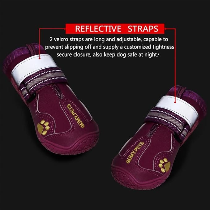 QUMY Dog Shoes for Large Dogs, Medium Dog Boots & Paw Protectors for Winter Snowy Day, Summer Hot Pavement, Waterproof in Rainy Weather, Outdoor Walking, Indoor Hardfloors Anti Slip Sole Purple Size 5