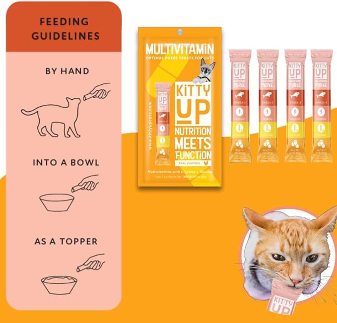Lickable Cat Treat Pouches for Indoor Cats - All Natural Chicken Puree Tube Treats, Kitten and Senior Soft Wet Cat Treats - Grain Free, Lysine, Taurine; 12 Tubes .05 oz ea.