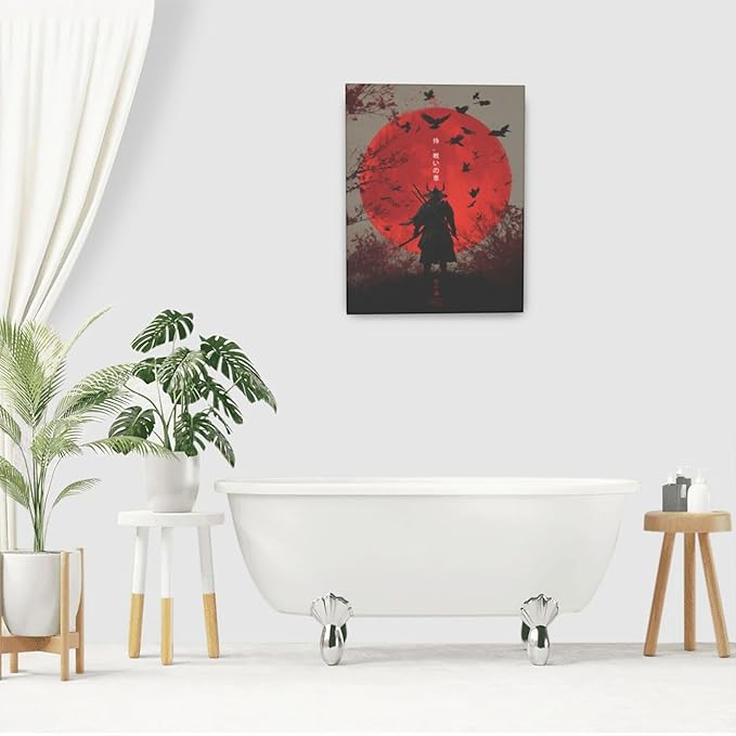 Japanese Armored Samurai Wall Art Modern Japan Warrior Canvas Wall Decor Asian Oriental Bushido Pictures Painting Print Artwork Framed Decorations Gifts for Room Bedroom Office Living Room 16"x20"