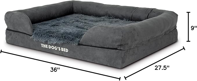The Dog’s Bed, Large Grey Fur, Memory Foam, Pain Relief: Arthritis, Hip & Elbow Dysplasia, Post Surgery, Lameness, Supportive, Calming, Waterproof Washable Cover, Veterinary Approved