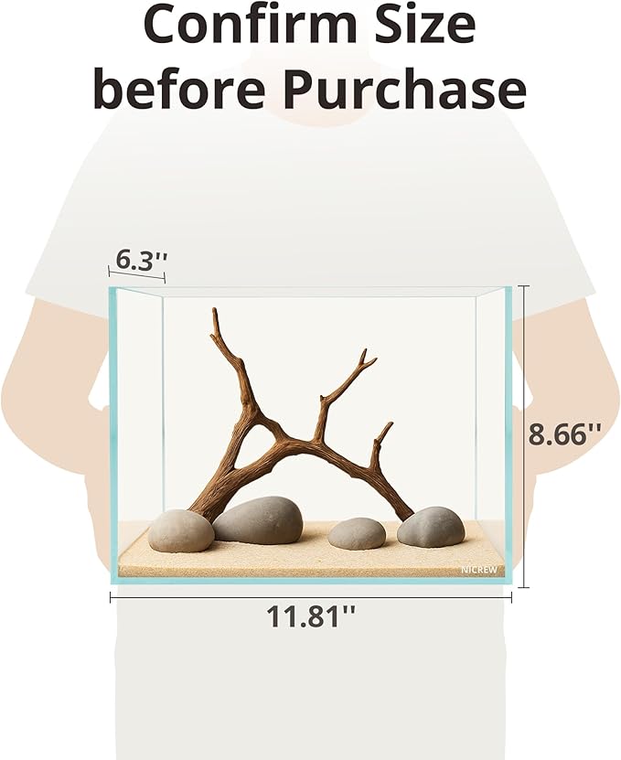 NICREW 2.5 Gallon Nano Nature Aquarium Kit, Ultra-Clear Rimless Desktop Fish Tank with Light and Filter, Perfect for Small Fish, Shrimp, or Betta, Basic Version, Clear