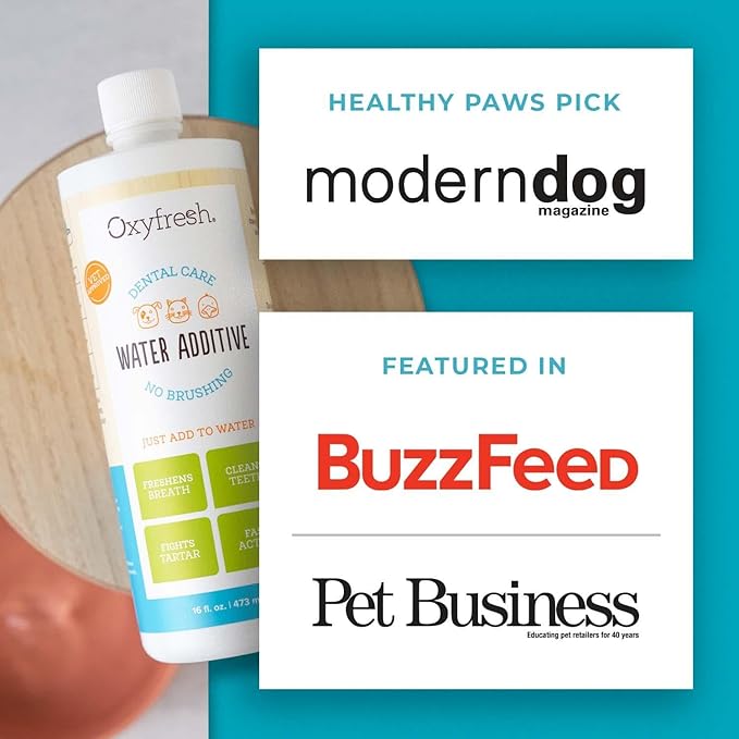 Oxyfresh Premium Pet Dental Care Solution Pet Water Additive: Best Way to Eliminate Bad Dog Breath and Cat Bad Breath - Fights Tartar & Plaque - So Easy, Just Add to Water! Vet Recommended 16 oz.