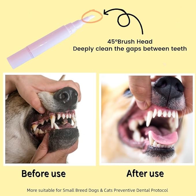 Pet Toothbrush Pen & Oral Repair Gel for Dogs & Cats – Teeth Cleaning Pen, Natural Plant Substance Tartar Remover for Repairing Pets' Teeth (1pcs)