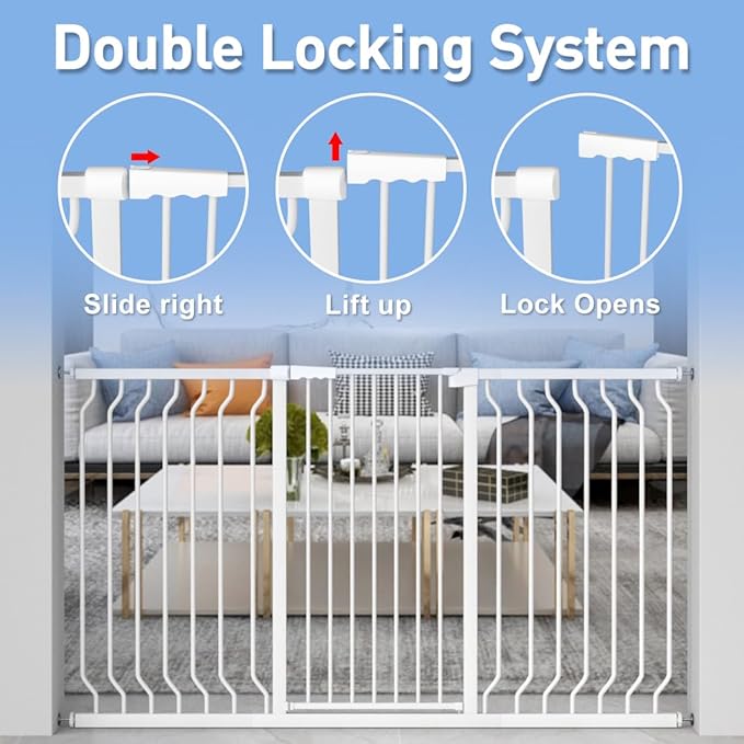 WAOWAO Extra Tall 40.55" Baby Gate 57.48-74.4" Wide Pressure Mounted Walk Through Swing Auto Close Safety White Metal Toddler Child Dog Pet for Indoor Stairs,Doorways,Kitche