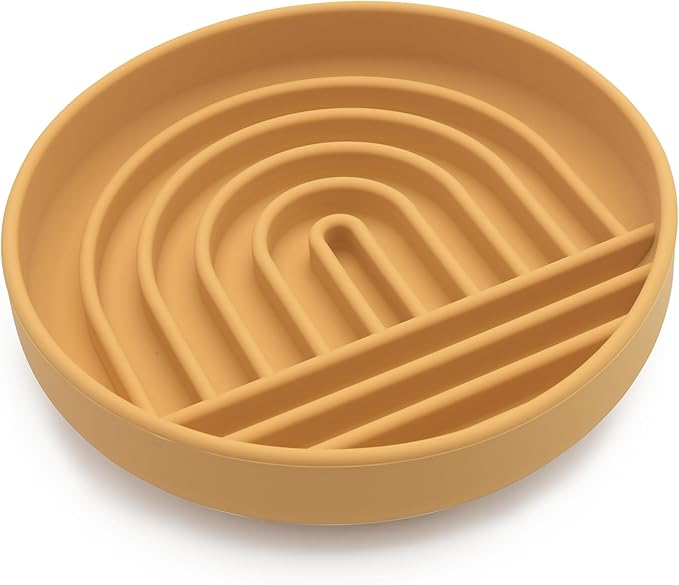 The Slowdown Bowl Silicone Slow Feeder for Cats & Dogs, Slow Eating Mealtime Solution with Modern Lick Mat Design, Reduces Gulping, Fits 1 Cup 6” Across x 1.25” Tall, Small-Honey