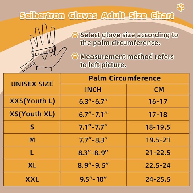 Seibertron Patented P.G.M.G-1 Pet Hair Remover/Deshedding Grooming Gloves Seven Sizes Fit All Works for Dogs, Horses, Cats and Other Animals Short Fur(1-Pair) Adult Black XS