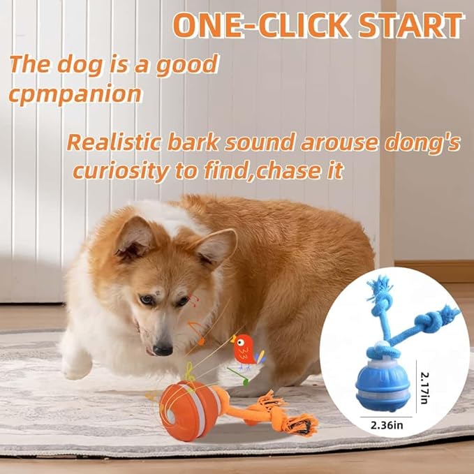 Interactive Dog Toys, Squeaky Dog Toys, Active Rolling Ball for Puppy and Medium Dogs, Squeaky, USB Rechargeable (Blue)