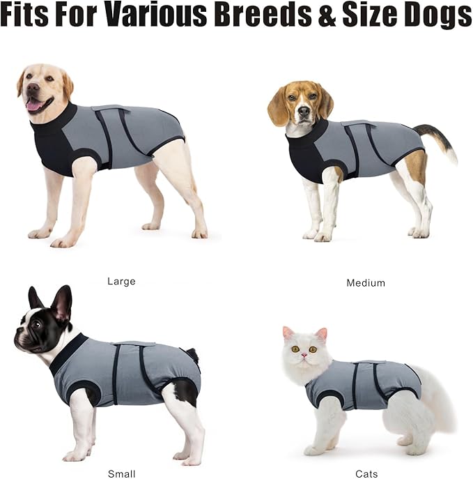 Idepet Dog Recovery Suit Female,Dogs Onesie Suit Surgery Male Breathable Pet Bodysuit for Spay Neuter E-Collar & Cone Alternative Surgical Suit Puppy Abdominal Anti Licking Wounds Shirt (Gray, S)