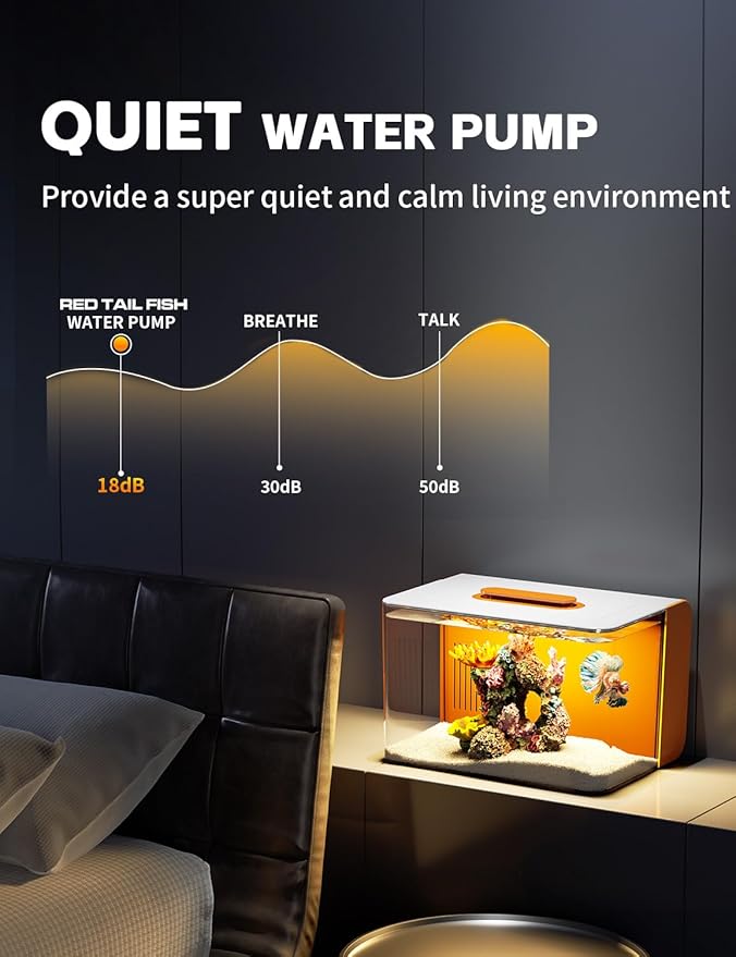 Small Fish Tank Aquarium Kit with Heater, Self Cleaning Hidden Filtration, Light, Lid, Adjustable Water Flow Pump, 2.5 Gallon, Acrylic