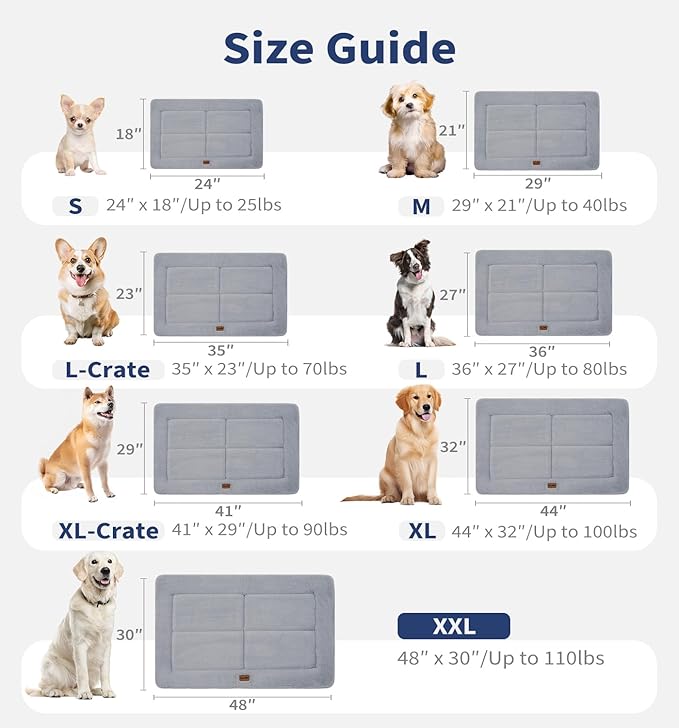 Made4Pets Dog Crate Pad Bed for Medium Dogs, Washable & Reversible, Anti-Slip Kennel Mat for Cozy Sleeping, Soft Fluffy Dog Bed for Indoor & Outdoor Use, 29"x21", Gray