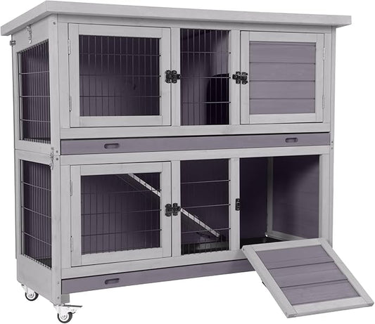 GUTINNEEN Folding Rabbit Hutch Indoor Bunny Cage in No Time Assemble Guinea Pig Cage Rabbit House Movable