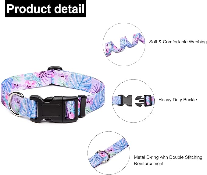 Mercano Adjustable Dog Collar - Special Design Patterns, Soft Nylon Comfortable Durable Pet Collar for Small Medium Large Dogs (S, Floral Purple)