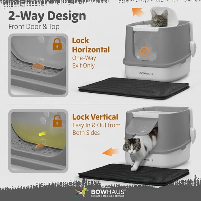 Fully Enclosed Cat Litter Box w/Lid, Scoop, Litter Mat & Odor Fitter, Large Plastic Cat Toilet with Double Door, Anti-Splashing Gato Litter Box with Lockable Front Door, Beige/Pink