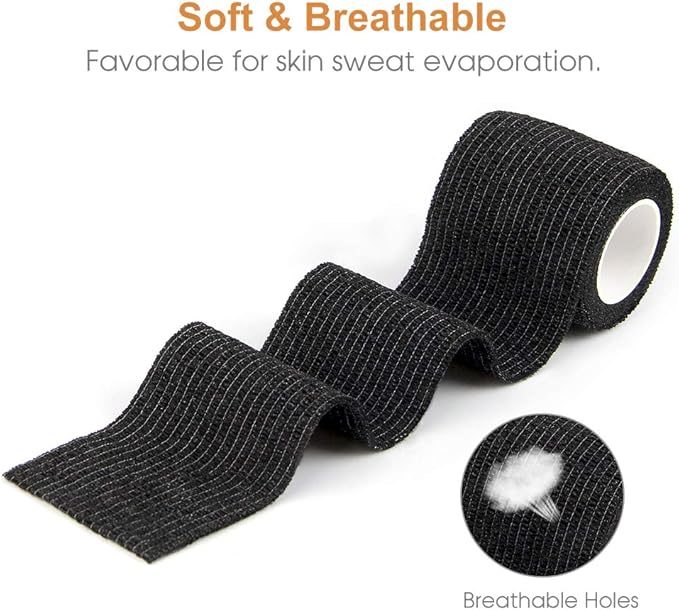 AUPCON Vet Wrap Cohesive Bandages Bulk Self Adhesive Bandage Wrap Self Adherent Wrap Non-Woven for Dogs Pet Animals & Ankle Sprains & Swelling 2 Inch x 5 Yards (2 Inch Black)