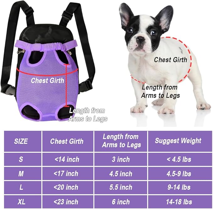 FEimaX Dog Carrier Backpack Pet Legs Out Front Cat Travel Bag, Adjustable Puppy Backpacks Carriers Hands-Free for Small Medium Dogs Cats Hiking Traveling Camping Daily Walking (Medium, Purple)